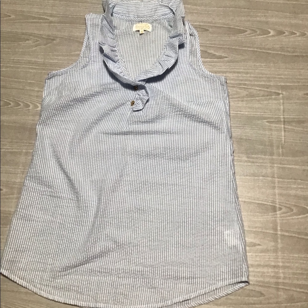 .Mud Pie blue searsucker sleeveless ruffle top. XS